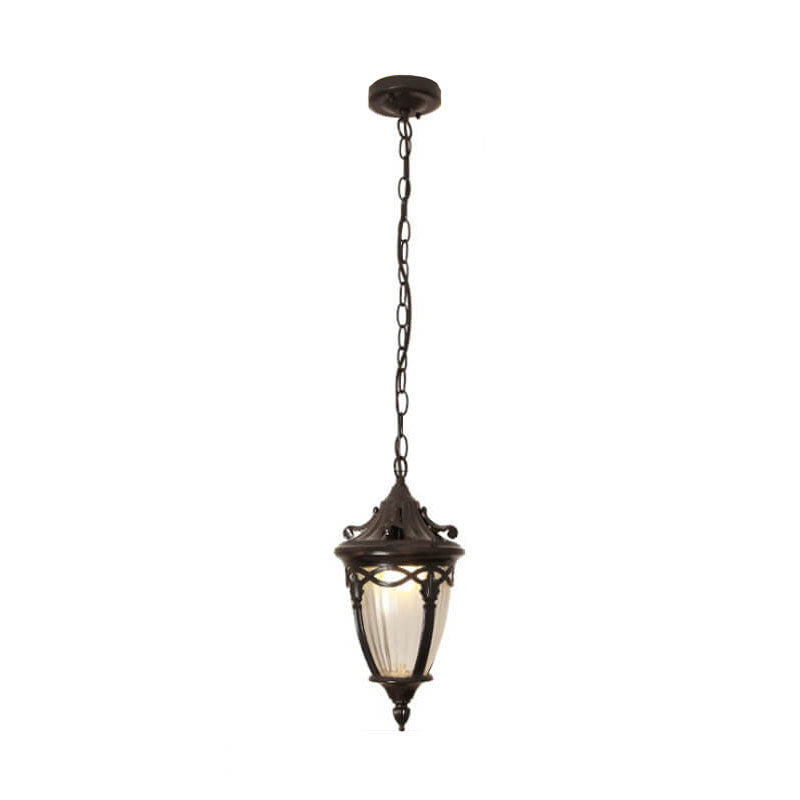 European Vintage Oval Lantern Maple Leaf Outdoor Pendant