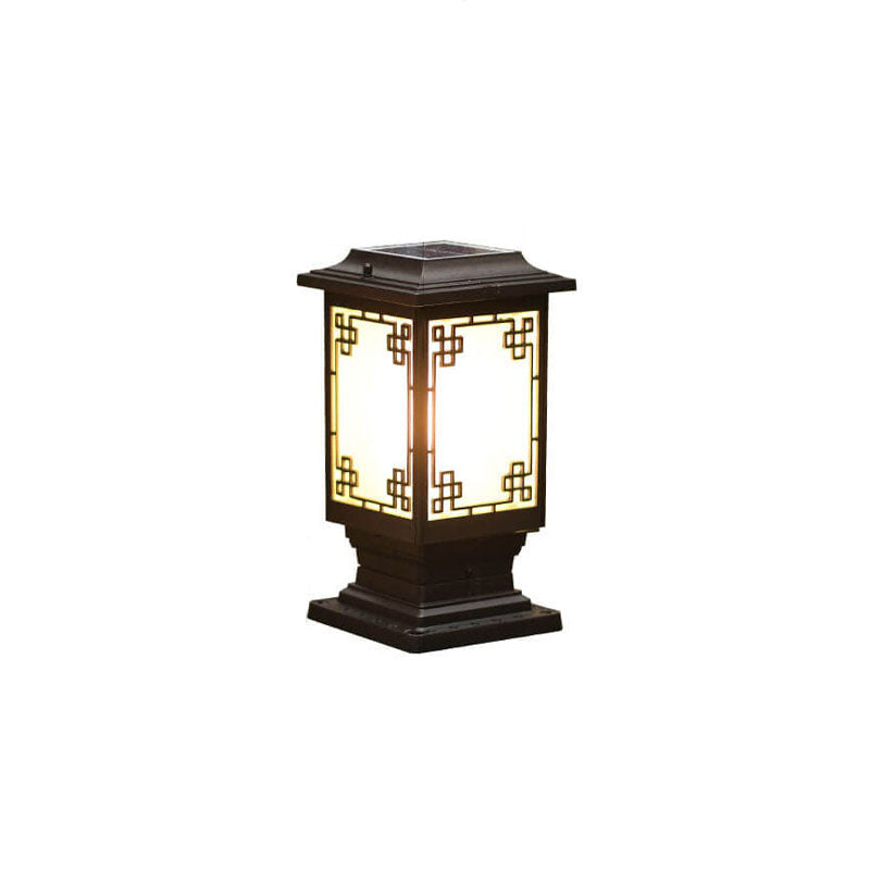 Solar Chinese Window Square Post Garden Light