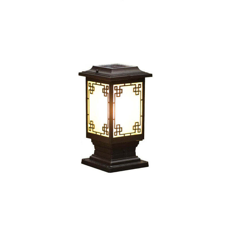 Solar Chinese Window Square Post Garden Light