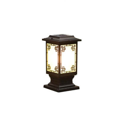 Solar Chinese Window Square Post Garden Light