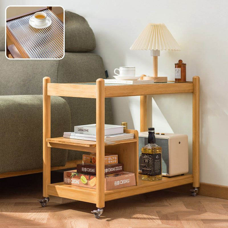 Modern Glass Wood 2-Tier Side Table