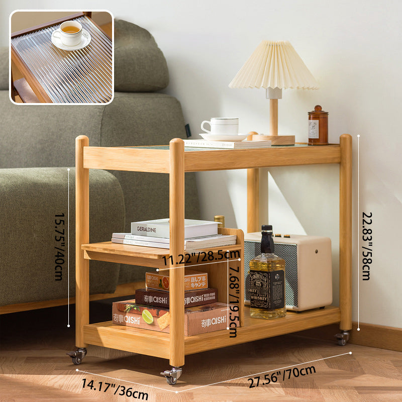 Modern Glass Wood 2-Tier Side Table