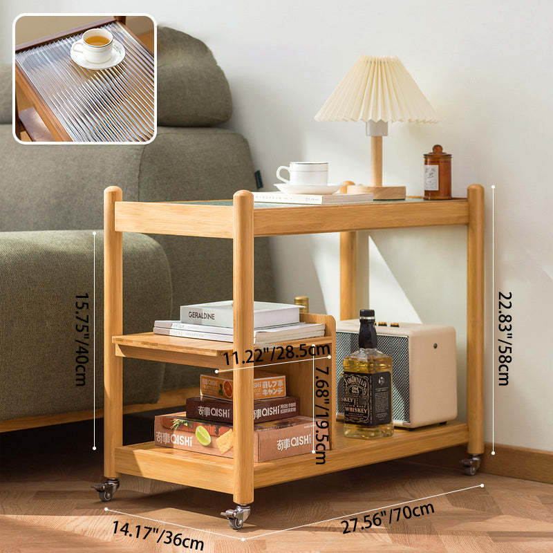 Modern Glass Wood 2-Tier Side Table