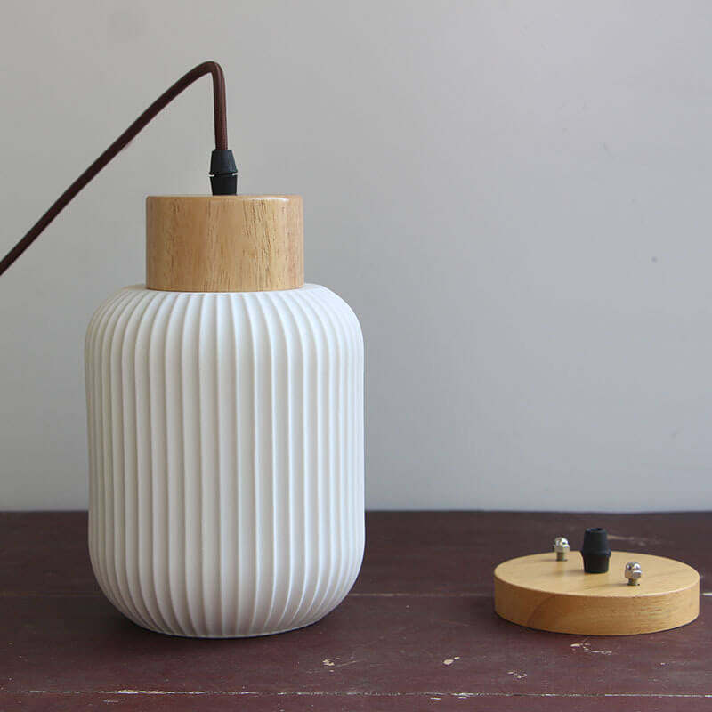 Nordic White Ceramic Cylinder Jar Pendant