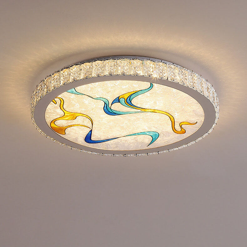Modern Luxury Enamel Crystal Round LED Flush Mount Light