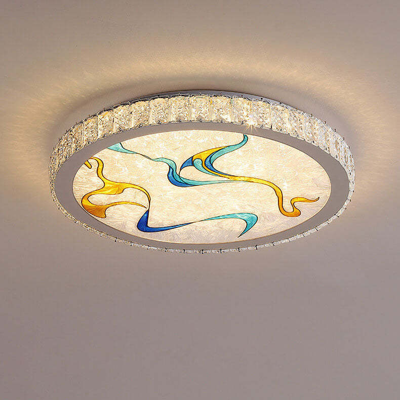 Modern Luxury Enamel Crystal Round LED Flush Mount Light