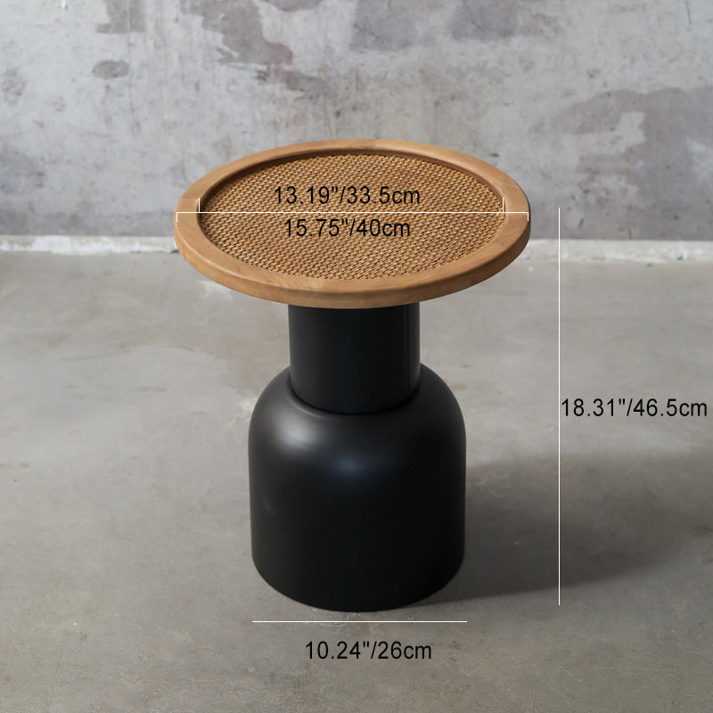 Vintage Cylinder Iron Rattan Wood End Table