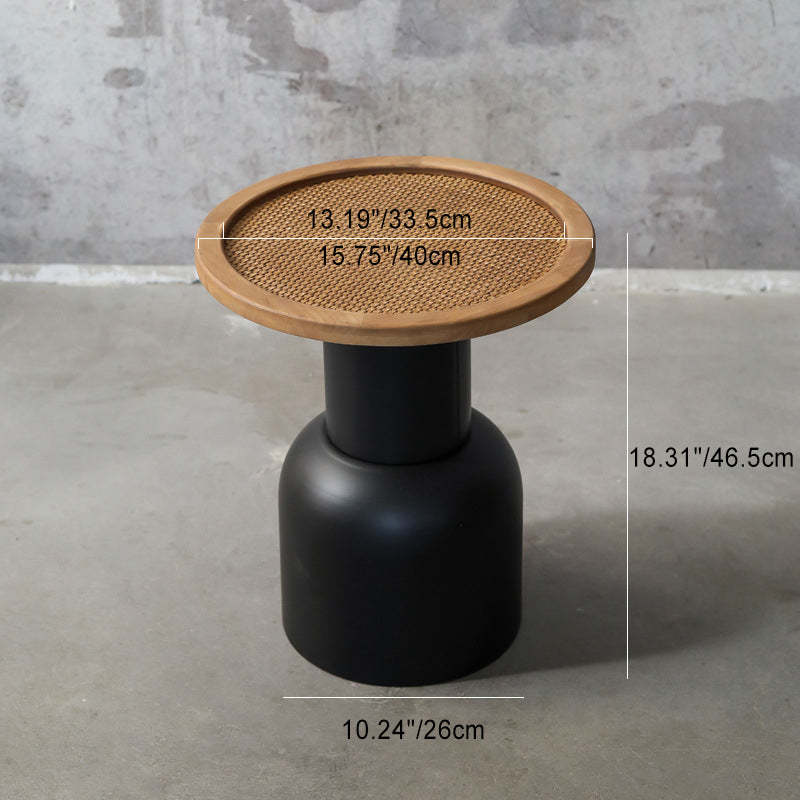 Vintage Cylinder Iron Rattan Wood End Table