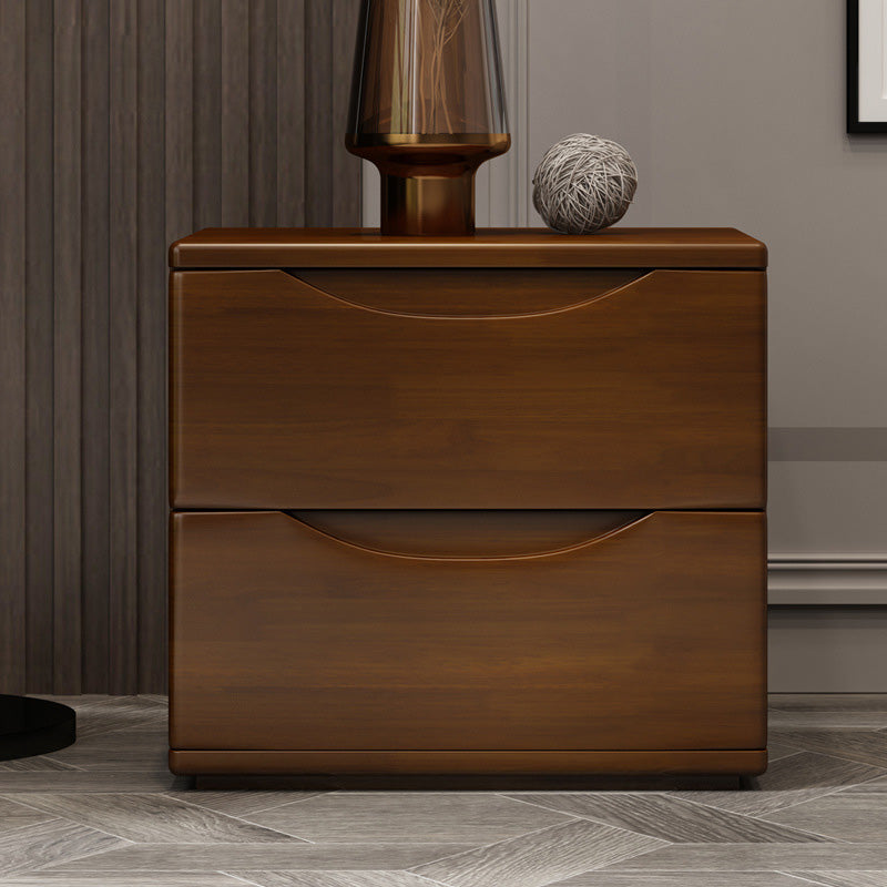 Traditional Japanese Rubber Wood Nightstand 2/3-Drawer — 2 Drawers / Teak Color