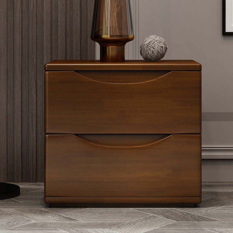 Traditional Japanese Rubber Wood Nightstand 2/3-Drawer — 2 Drawers / Teak Color