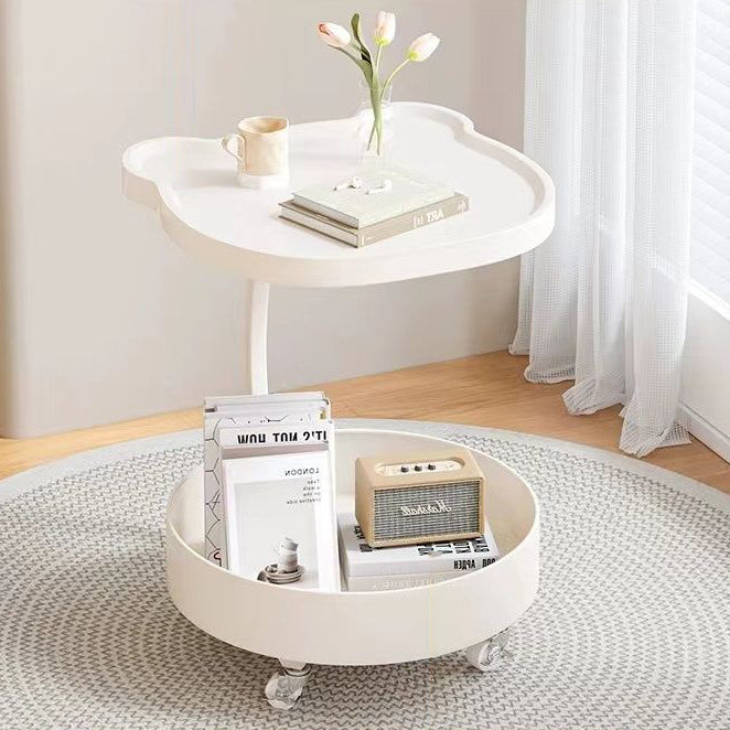Nordic Round Wood 2-Tier Side Table — White