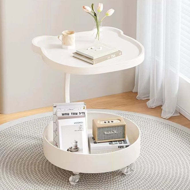 Nordic Round Wood 2-Tier Side Table — White