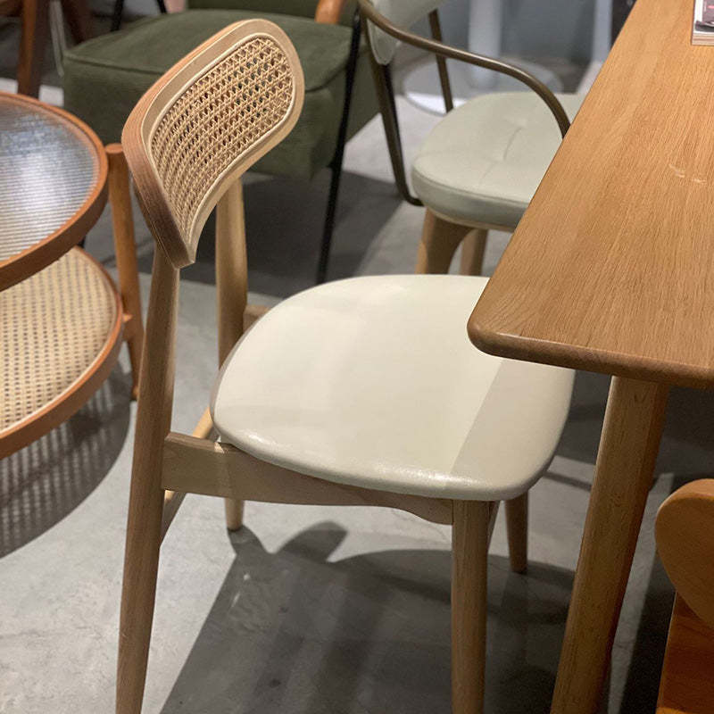 Japanese Faux Leather Wood Splayed-Leg Dining Chair