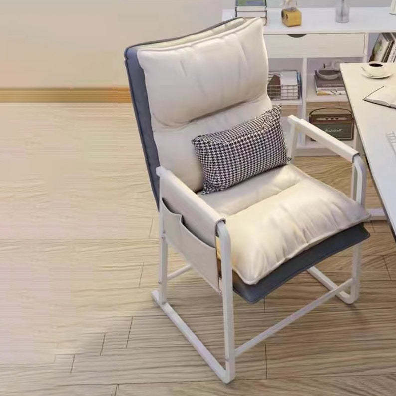 Minimalist Rectangular Leather Steel Armchair — White