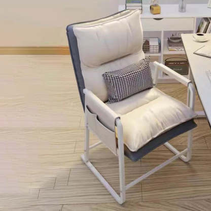 Minimalist Rectangular Leather Steel Armchair — White