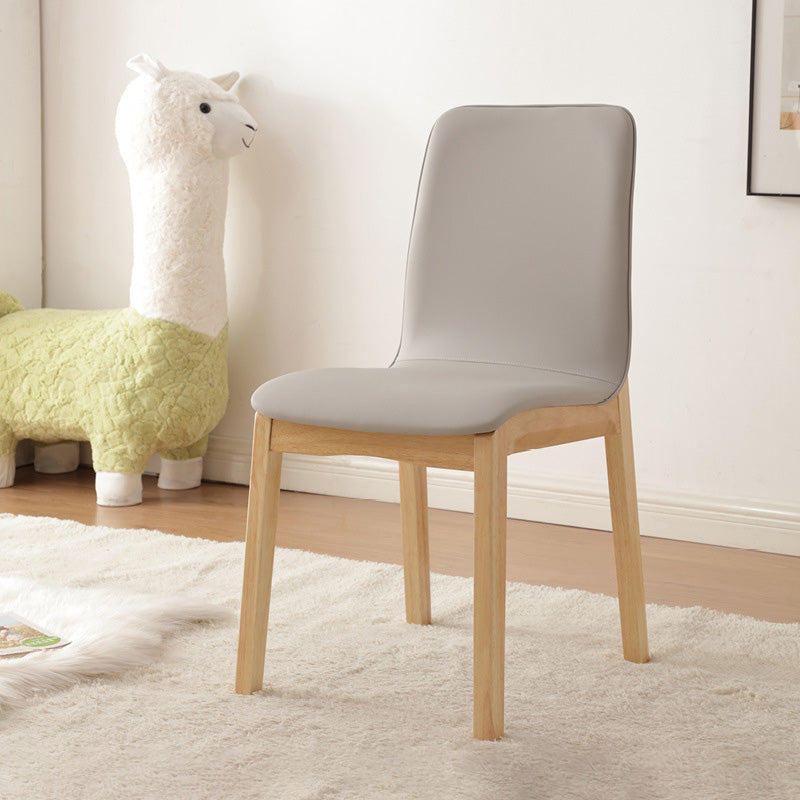 Nordic Leather Wood Frame Dining Chair — Cyan + Original Wood Color Frame