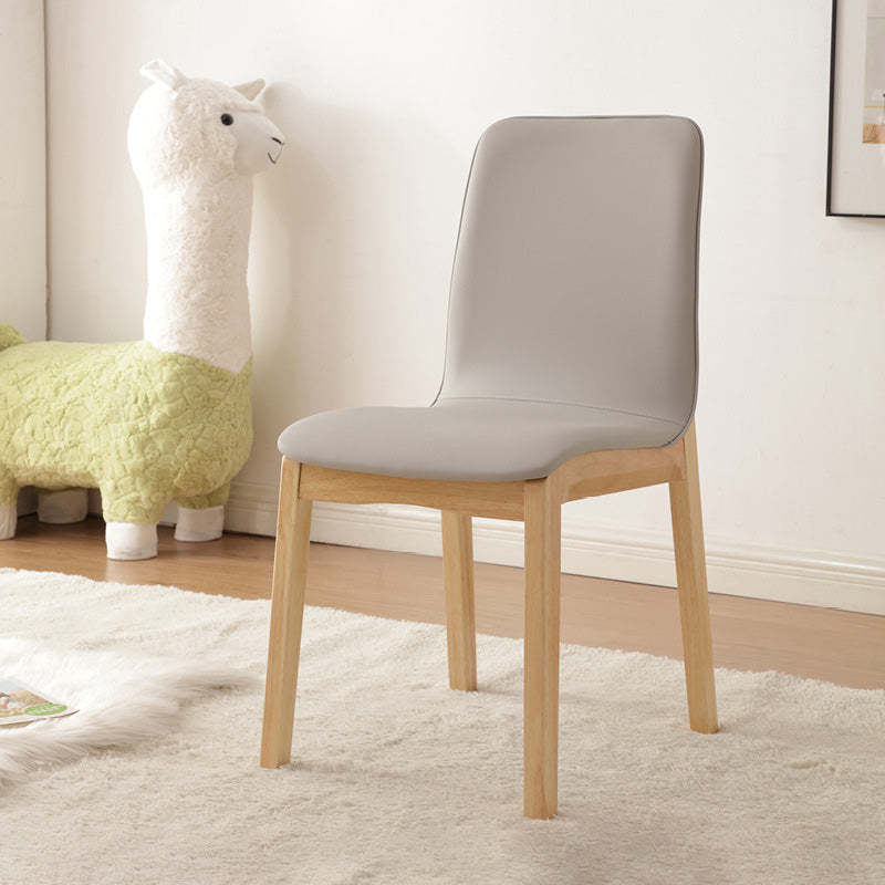 Nordic Leather Wood Frame Dining Chair — Cyan + Original Wood Color Frame