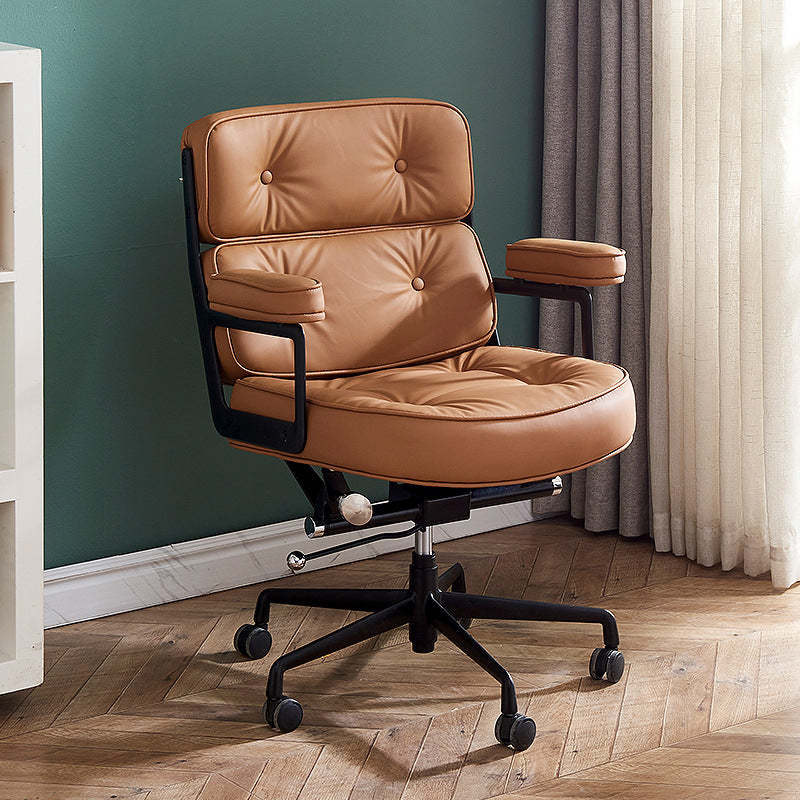 Minimalist Upholstered Leather Desk Chair — Brown