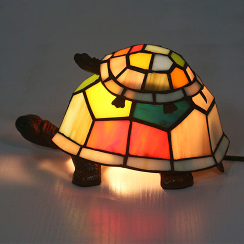 European Tiffany Turtle Stained Glass Night Table Lamp