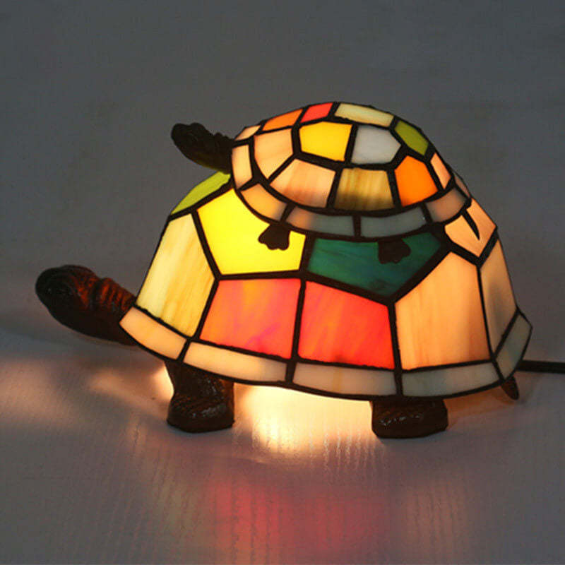 European Tiffany Turtle Stained Glass Night Table Lamp
