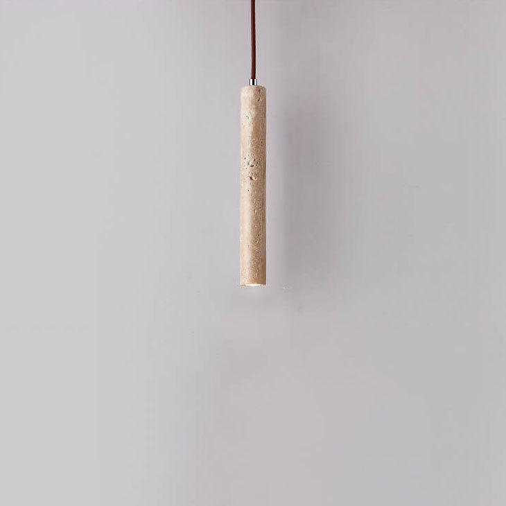Japanese Wabi-Sabi Yellow Travertine Cylinder Pendant Light