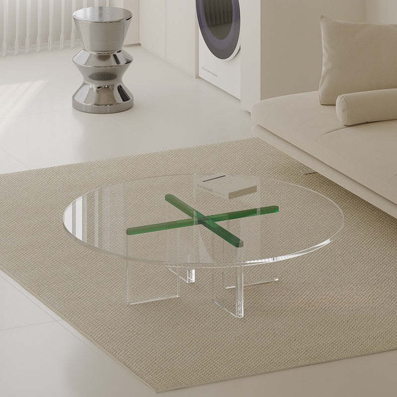 Minimalist Cross Base Acrylic Coffee Table — Transparent