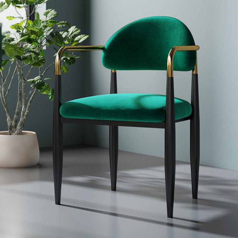 Nordic Half Round Velvet Leather Iron Dining Chair — Green Seat + White Backrest