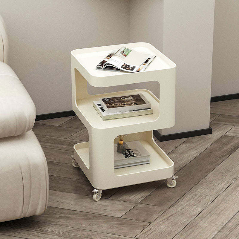 Contemporary Iron 3-Tier Movable Side Table — White