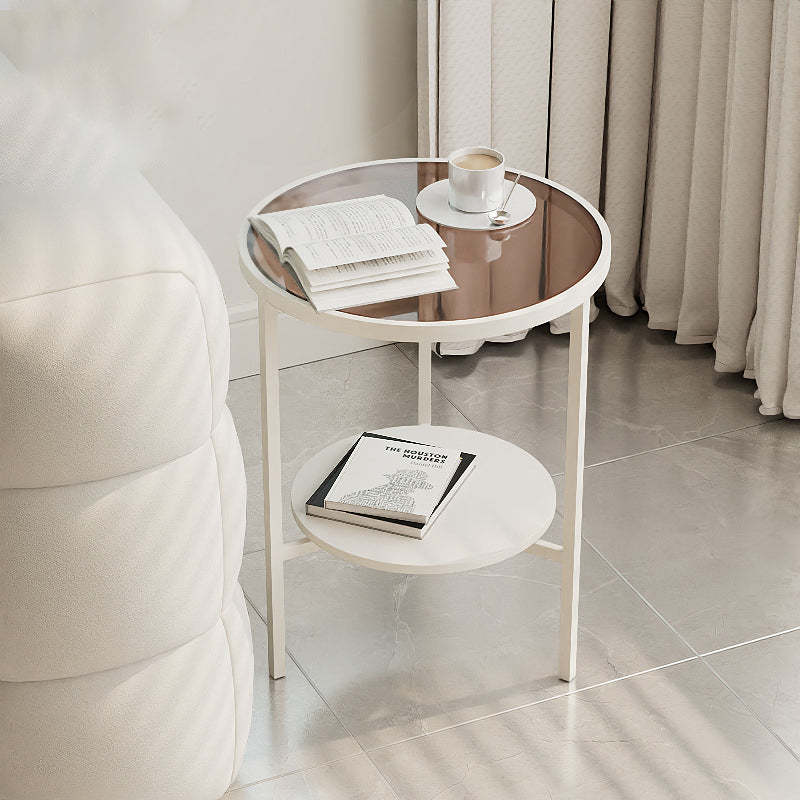 Minimalist Glass Sintered Stone Round Coffee Table 1-Shelf