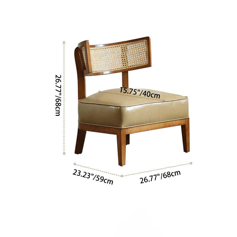 Nordic Curved Wood Rattan Leather Accent Chair