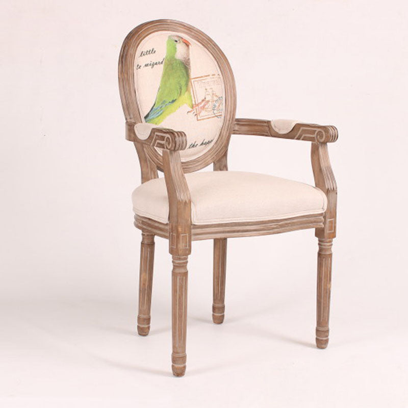 Retro Rubberwood Fabric Bird Deer Dining Chair — B
