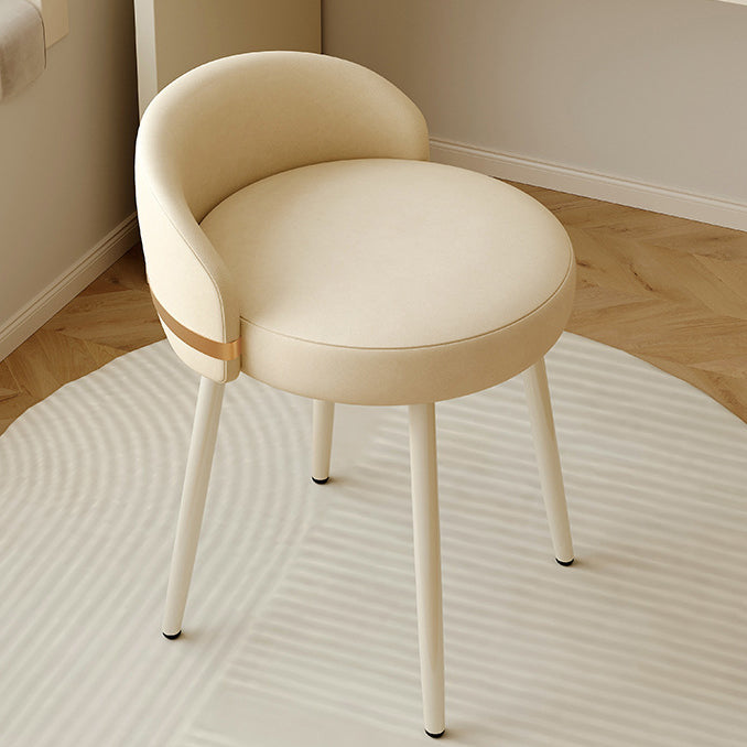 Modern Leather Metal Round Vanity Stool — Not Swivel / Orange & Gold Leg