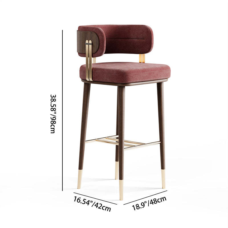 Modern Flannel Wood-Leg Low-Back Bar Stool