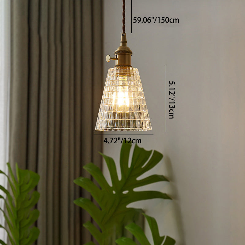 Vintage Round Cup Brass Glass Pendant Light