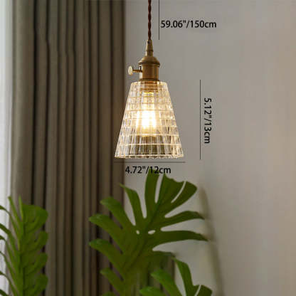 Vintage Round Cup Brass Glass Pendant Light