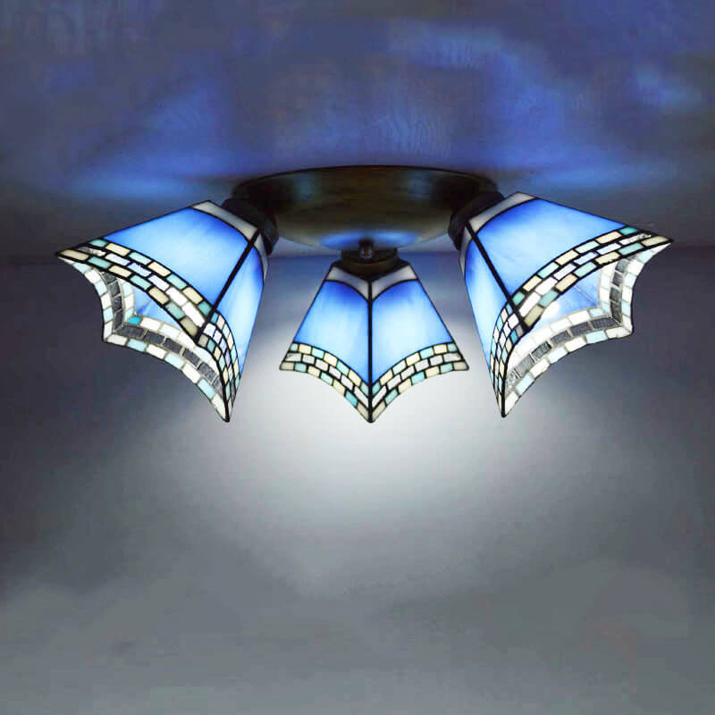 Tiffany Stained Glass Horn Semi-Flush Light