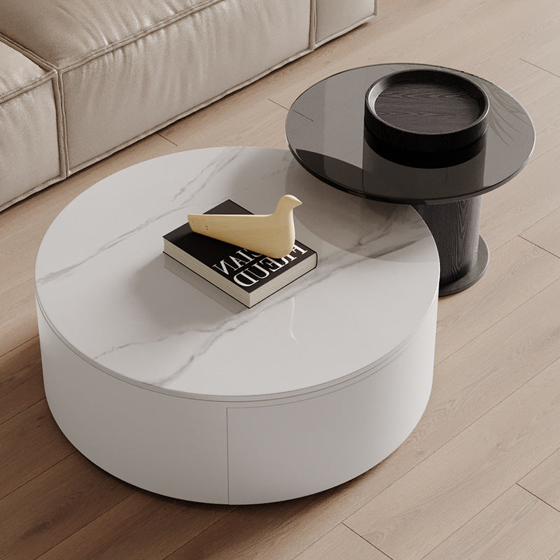 Minimalist Wood Metal Glass Coffee Table Set