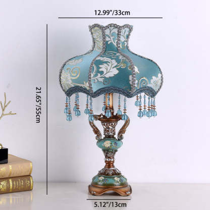 European Blue Fabric Tassel Resin Table Lamp — Remote Control Switch / 110V-120V For US/CA