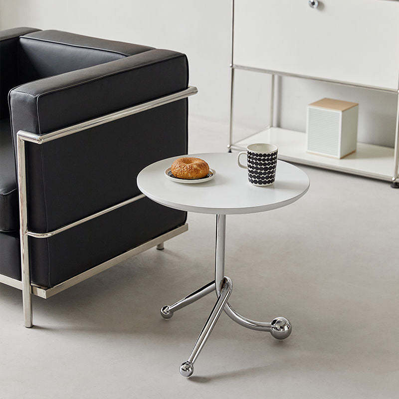 Vintage Wood Stainless Steel Cross-Leg End Table — White