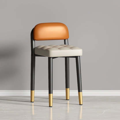 Modern Fabric Upholstered Low Back Vanity Stool — Beige Leather Seat + Orange Backrest