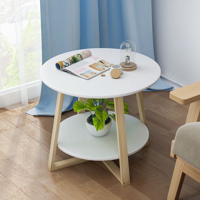 Modern Round Plastic Wood 2-Tier Coffee Table