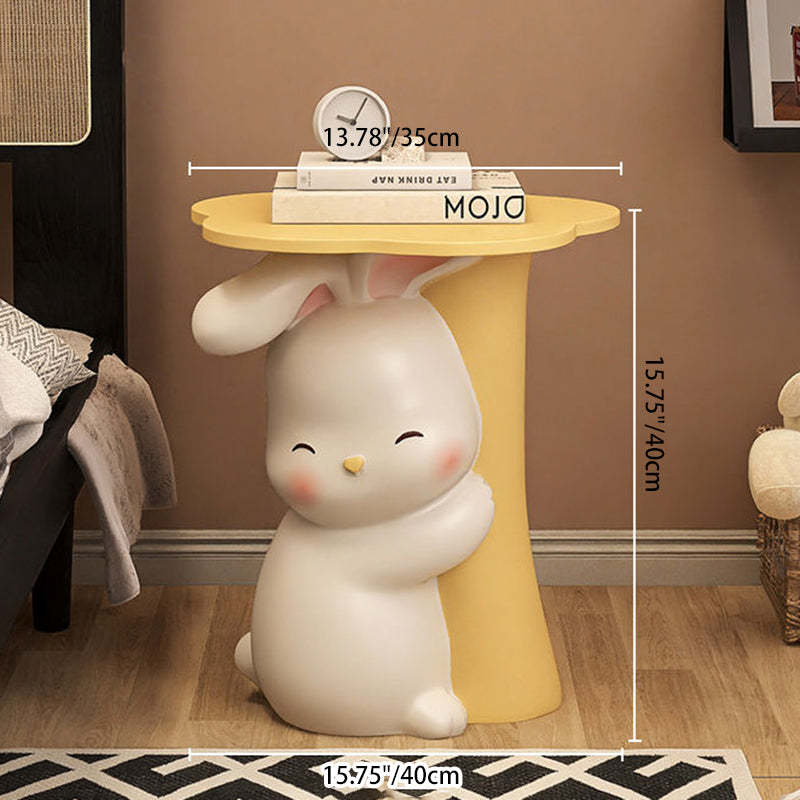 Contemporary Kids Rabbit Resin Wood End Table