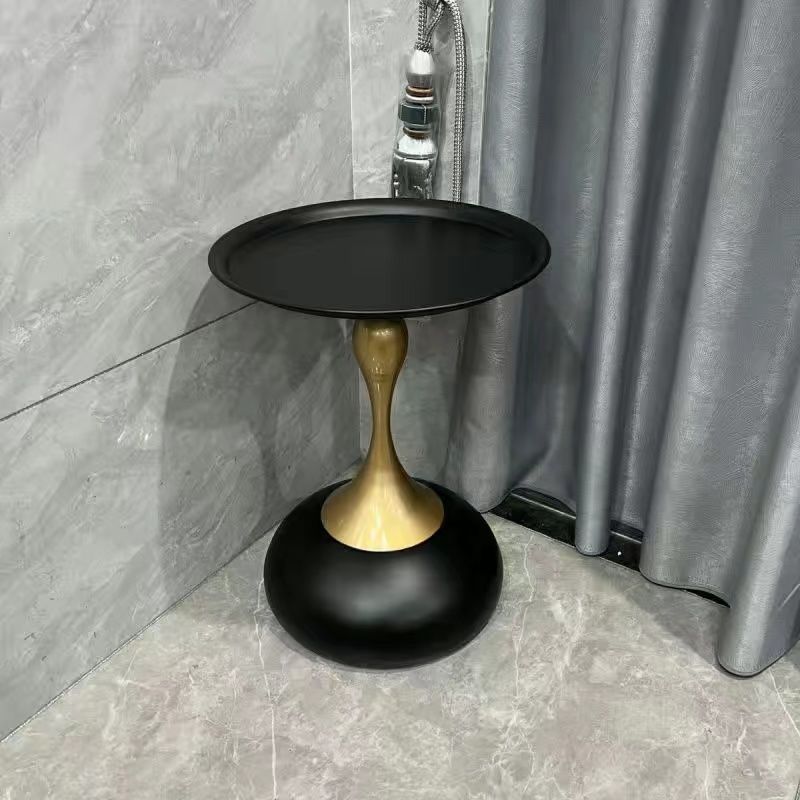 Contemporary Circle Tray Iron End Table — Black Tray + Baked Paint Iron Base