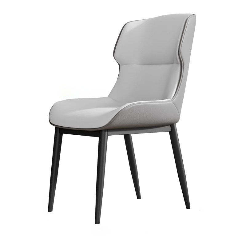 Gray leather steel wood cushion dining chairs & benches - minimalist