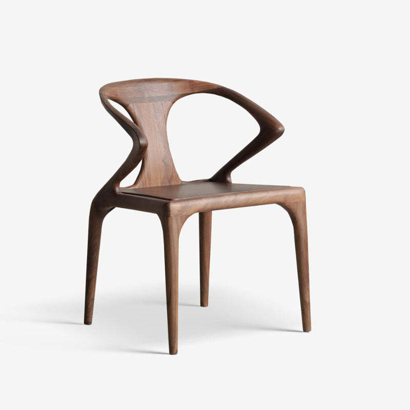 Traditional Chinese Walnut Curved Dining Chair