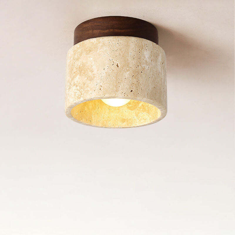 Vintage Round Travertine Flush Mount Light