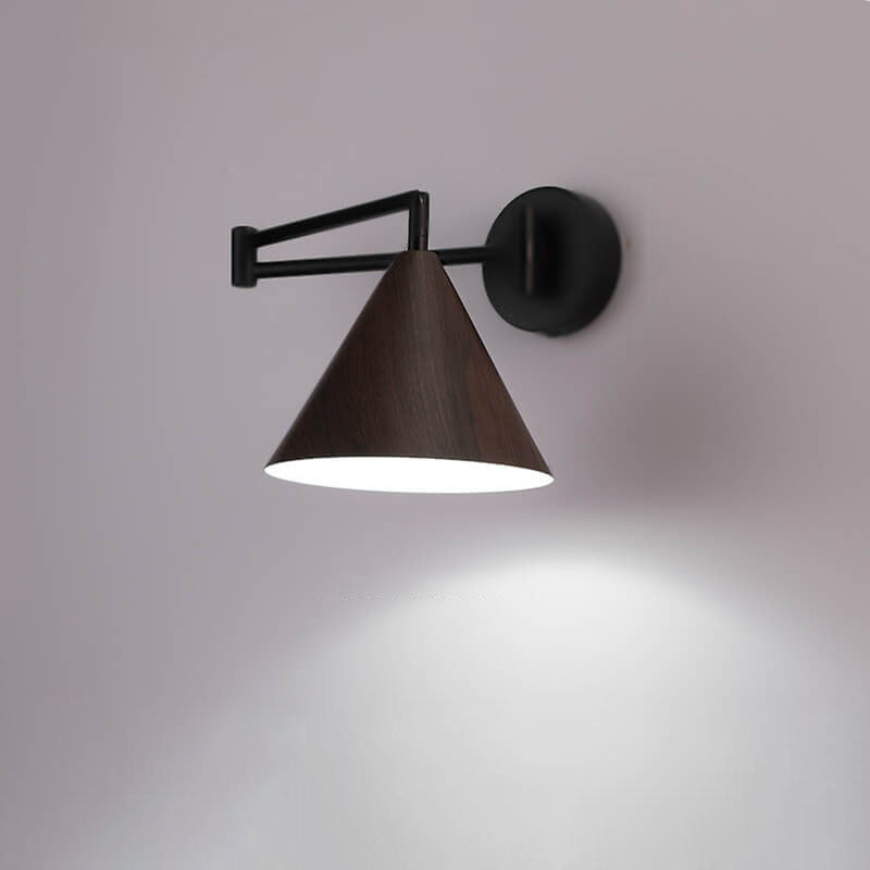 Nordic Cone Swing Arm Wood Grain Iron Wall Sconce