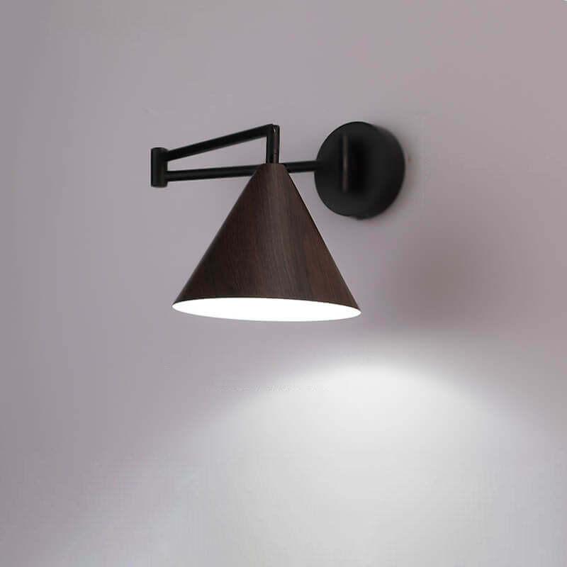 Nordic Cone Swing Arm Wood Grain Iron Wall Sconce