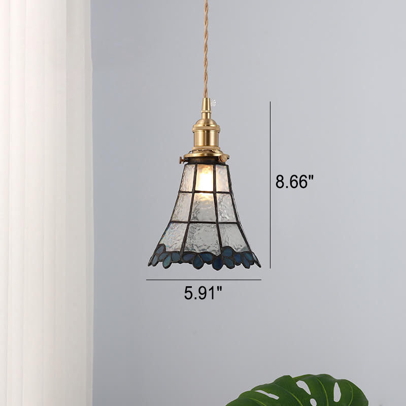 Japanese Vintage Brass Stained Glass Cone Pendant