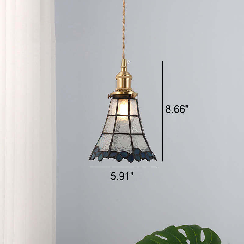 Japanese Vintage Brass Stained Glass Cone Pendant